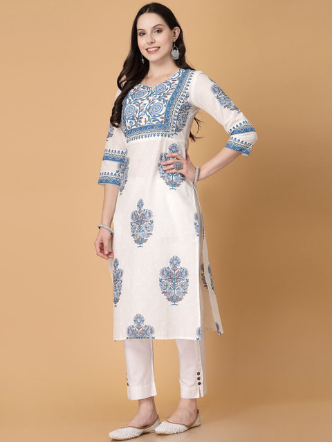 God Bless Floral Printed Notch Neck Pure Cotton Straight Kurta - Image 4