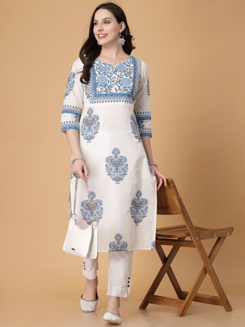 God Bless Floral Printed Notch Neck Pure Cotton Straight Kurta - Image 6