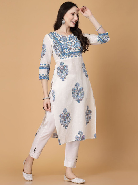 God Bless Floral Printed Notch Neck Pure Cotton Straight Kurta - Image 3