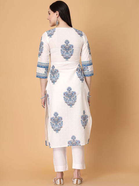 God Bless Floral Printed Notch Neck Pure Cotton Straight Kurta - Image 5