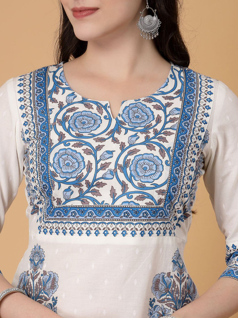 God Bless Floral Printed Notch Neck Pure Cotton Straight Kurta - Image 2
