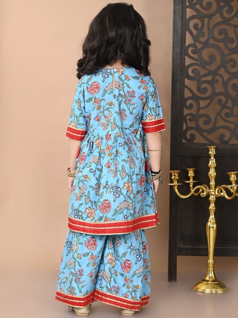 Superminis Girls Floral Printed Regular Gotta Patti Pure Cotton A-Line Kurti with Sharara - Image 4