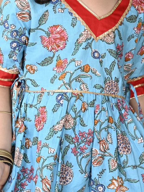 Superminis Girls Floral Printed Regular Gotta Patti Pure Cotton A-Line Kurti with Sharara - Image 2