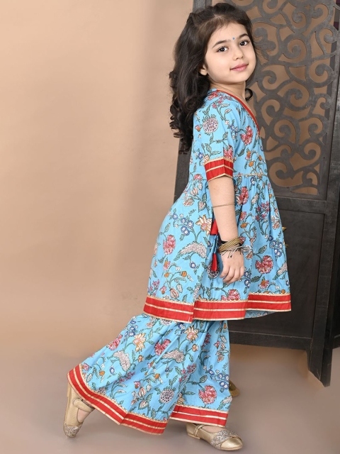 Superminis Girls Floral Printed Regular Gotta Patti Pure Cotton A-Line Kurti with Sharara - Image 3