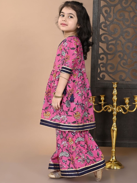 Superminis Girls Floral Printed Regular Gotta Patti Pure Cotton A-Line Kurti with Sharara - Image 5