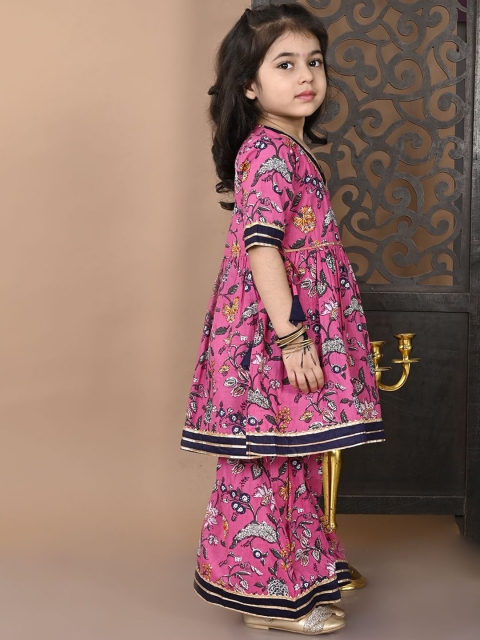 Superminis Girls Floral Printed Regular Gotta Patti Pure Cotton A-Line Kurti with Sharara - Image 3