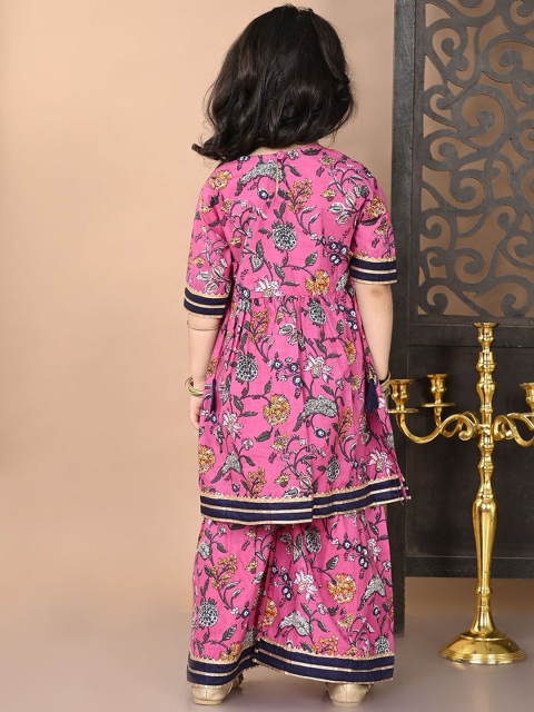 Superminis Girls Floral Printed Regular Gotta Patti Pure Cotton A-Line Kurti with Sharara - Image 4