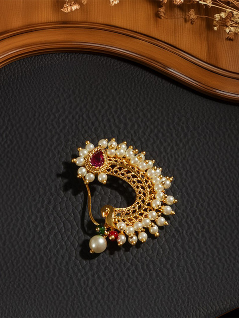 Saraf RS Jewellery Gold-Plated Cubic Zirconia Studded Stud Nosepin