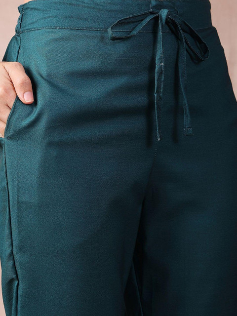 KALINI Abstract Printed Thread Work Straight Kurta with Trousers & Dupatta - Image 4