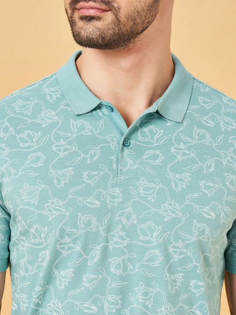 BYFORD by Pantaloons Men Tropical Printed Polo Collar Cotton Slim Fit T-Shirt - Image 2