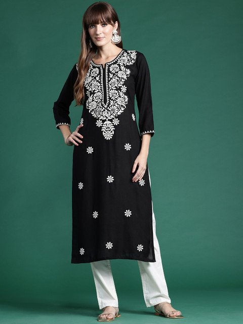 Indo Era Floral Embroidered Thread Work Kurta - Image 3