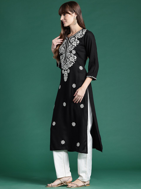 Indo Era Floral Embroidered Thread Work Kurta - Image 4