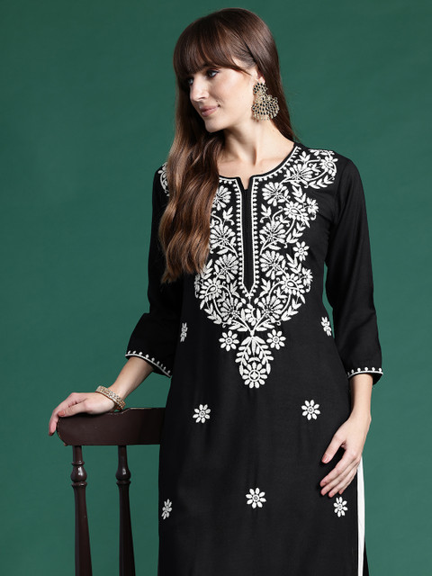 Indo Era Floral Embroidered Thread Work Kurta