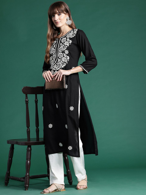 Indo Era Floral Embroidered Thread Work Kurta - Image 6