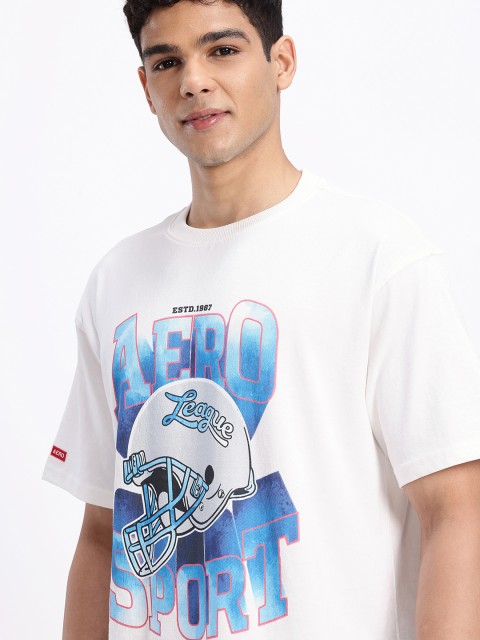 Aeropostale Brand Logo Printed Drop-Shoulder Sleeves Relaxed Fit Pure Cotton T-shirt - Image 2