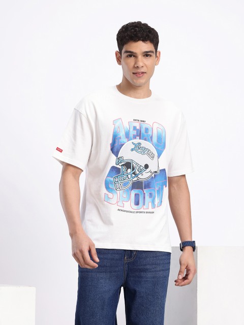 Aeropostale Brand Logo Printed Drop-Shoulder Sleeves Relaxed Fit Pure Cotton T-shirt - Image 3