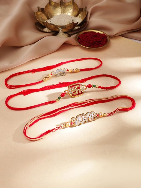 Rubans Set Of 3 Veera And Swastik Motif Stone Studded Thread Rakhi
