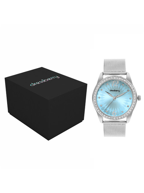 DressBerry Women Brass Embellished Dial & Stainless Steel Bracelet Style Straps Analogue Watch DB1006 - Image 5