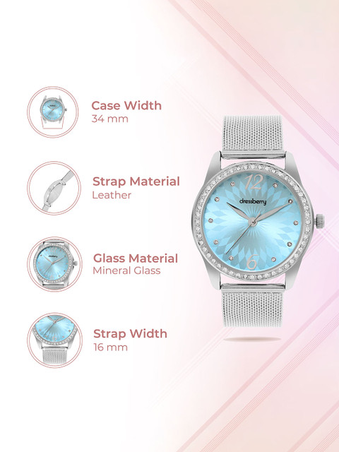 DressBerry Women Brass Embellished Dial & Stainless Steel Bracelet Style Straps Analogue Watch DB1006 - Image 6