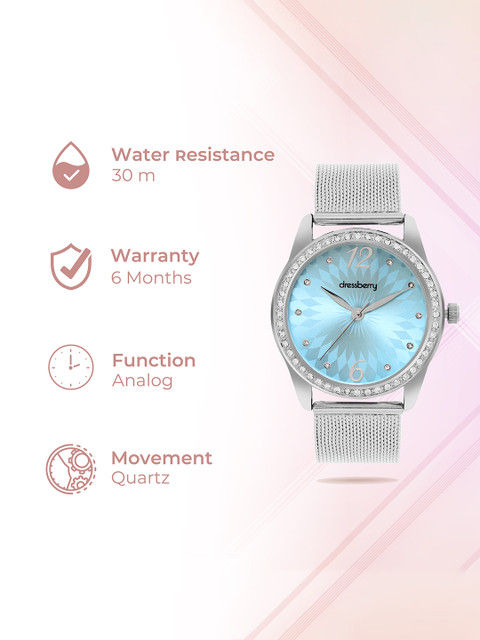 DressBerry Women Brass Embellished Dial & Stainless Steel Bracelet Style Straps Analogue Watch DB1006 - Image 7