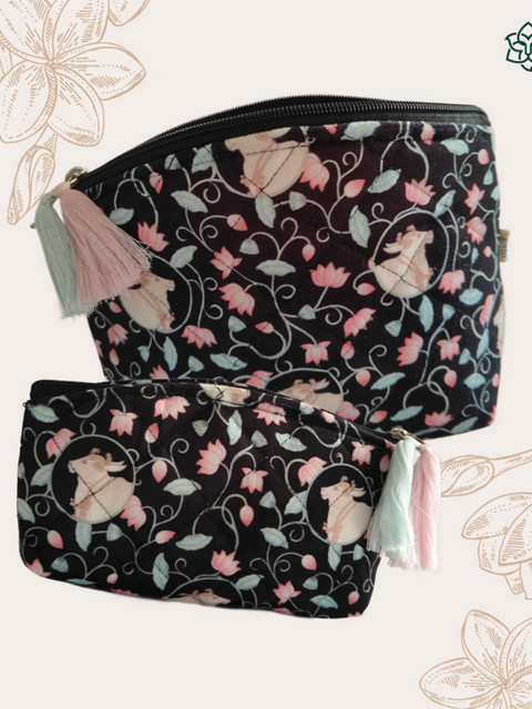 MAATIR DESIGNS India Black & Pink 2 Pieces Printed Multi Purpose Pouches - Image 2
