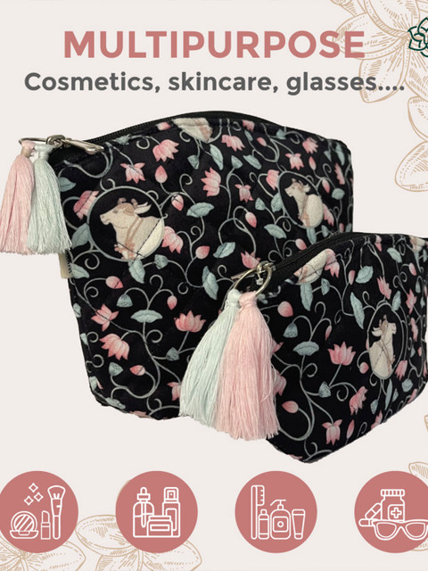 MAATIR DESIGNS India Black & Pink 2 Pieces Printed Multi Purpose Pouches - Image 4