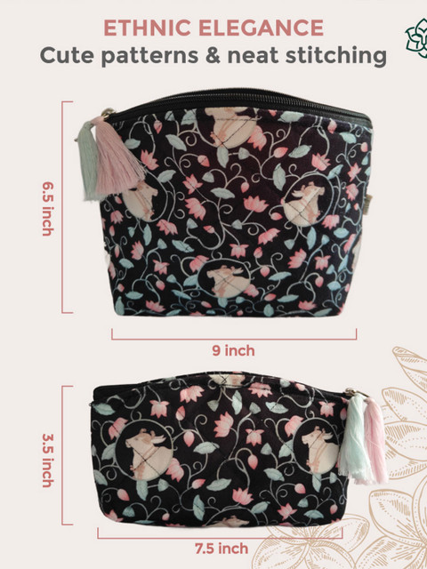 MAATIR DESIGNS India Black & Pink 2 Pieces Printed Multi Purpose Pouches - Image 6