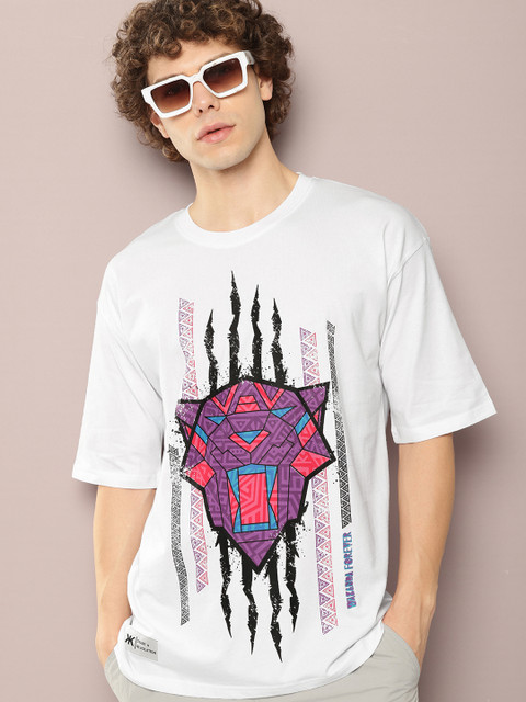 Kook N Keech Marvel Men Printed Drop-Shoulder Sleeves Oversized Pure Cotton T-shirt