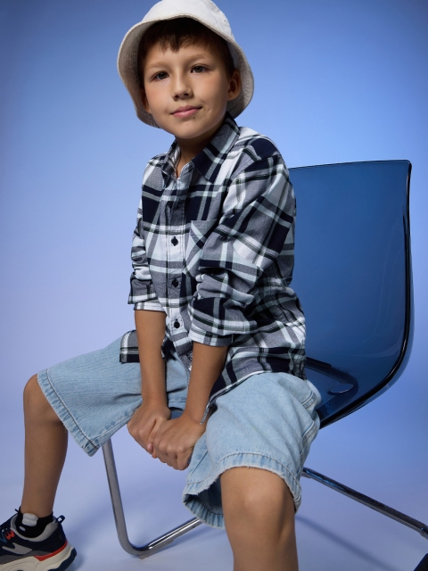 The Souled Store Boys Tartan Checks Spread Collar Casual Shirt