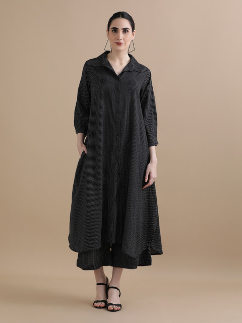 BLACK & BLAH BLAH Relaxed Fit Kantha Printed A-Line Pure Cotton Kurta and Trouser