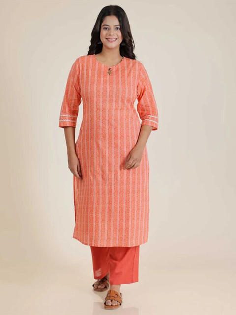 Aramya Floral Printed Keyhole Neck Pure Cotton Straight Kurta - Image 5