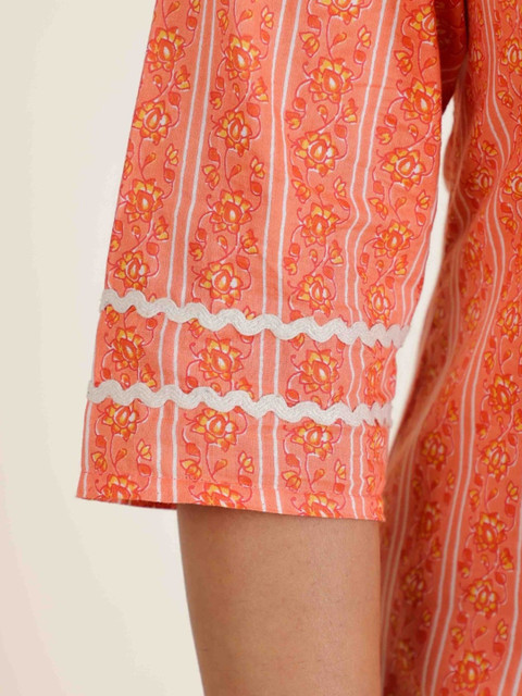 Aramya Floral Printed Keyhole Neck Pure Cotton Straight Kurta - Image 7