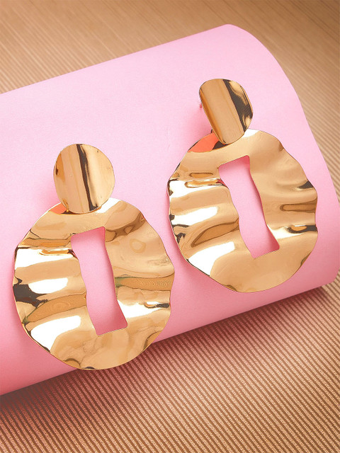 Bohey by KARATCART Gold Plated Hammered Design Dangler Drop Earrings