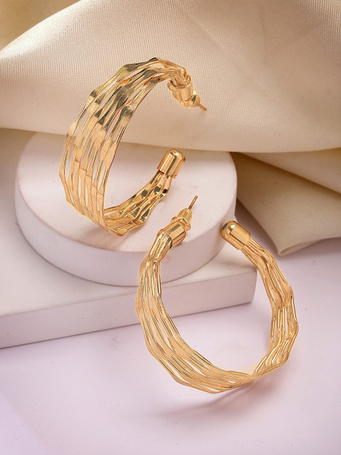 Bohey by KARATCART Gold Plated Contemporary Half Hoop Earrings - Image 2