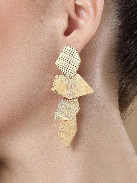 Bohey by KARATCART Gold Plated Textured Contemporary Drop Earrings