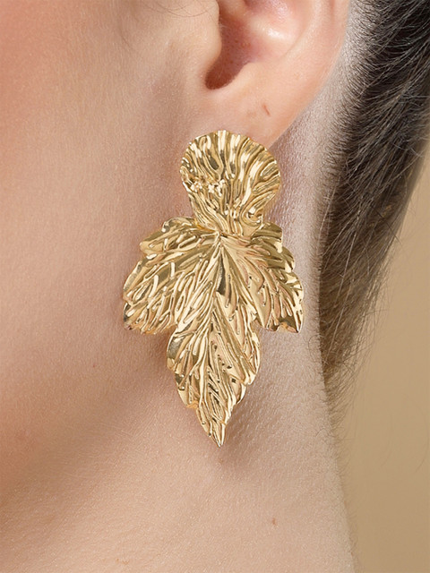 Bohey by KARATCART Gold Plated Leaf Shaped Drop Earrings