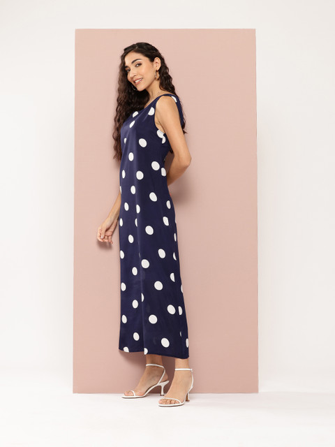 Qurvii Polka Dot Print Crepe A-Line Maxi Dress - Image 3
