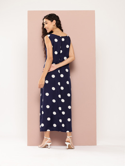 Qurvii Polka Dot Print Crepe A-Line Maxi Dress - Image 4
