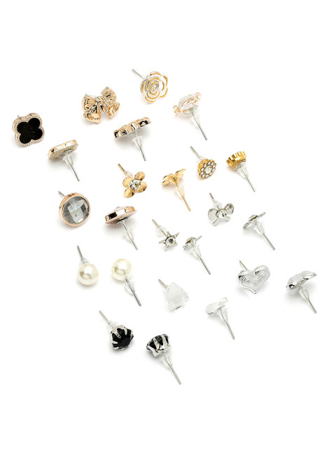 Bohey by KARATCART Set Of 12 Gold Plated Contemporary Studs - Image 3