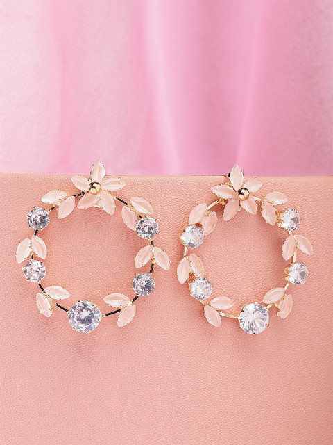 Bohey by KARATCART Gold Plated Contemporary Cubic Zirconia Hoop Earrings