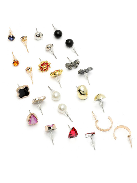 Bohey by KARATCART Set Of 12 Gold-Plated Contemporary Cubic Zirconia Studs Earrings - Image 3