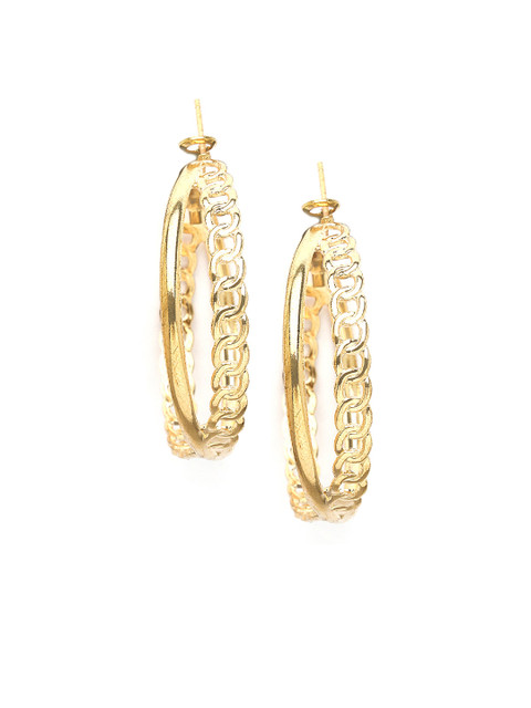 Bohey by KARATCART Gold Plated Contemporary Hoop Earrings - Image 2