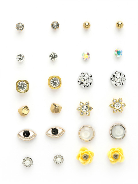 Bohey by KARATCART Set Of 12 Gold Plated Contemporary Studs - Image 2