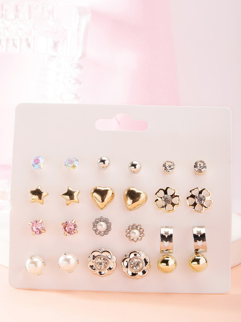 Bohey by KARATCART Set Of 12 Gold Plated Contemporary Studs