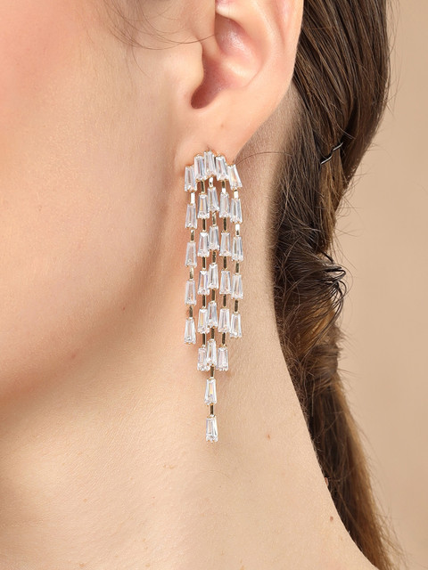 Bohey by KARATCART Gold-Plated Cubic Zirconia Studded Contemporary Drop Earrings