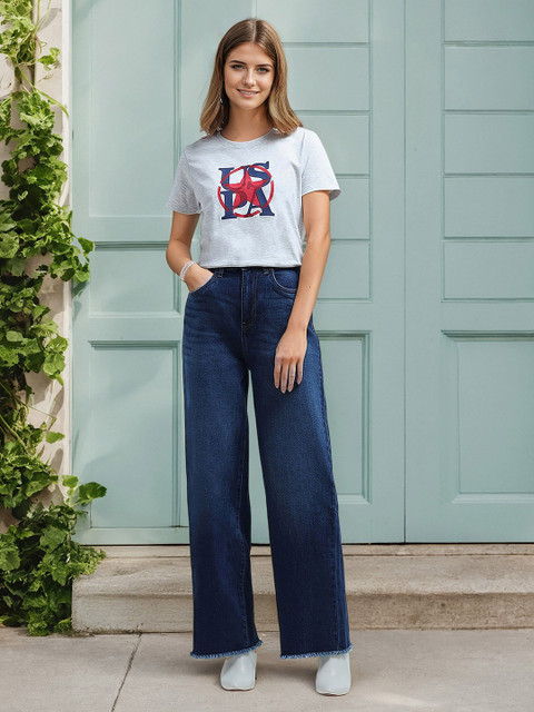 U.S. Polo Assn. Women Wide Leg High-Rise Light Fade Stretchable Jeans