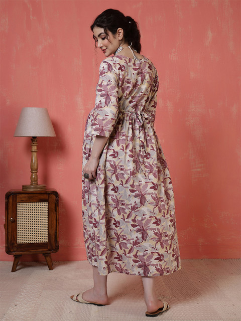 Nayo Floral Print Maternity Fit & Flare Midi Dress - Image 5