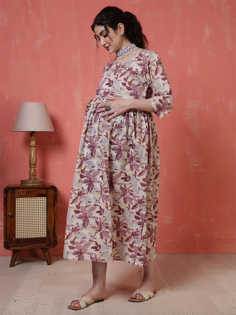 Nayo Floral Print Maternity Fit & Flare Midi Dress - Image 6
