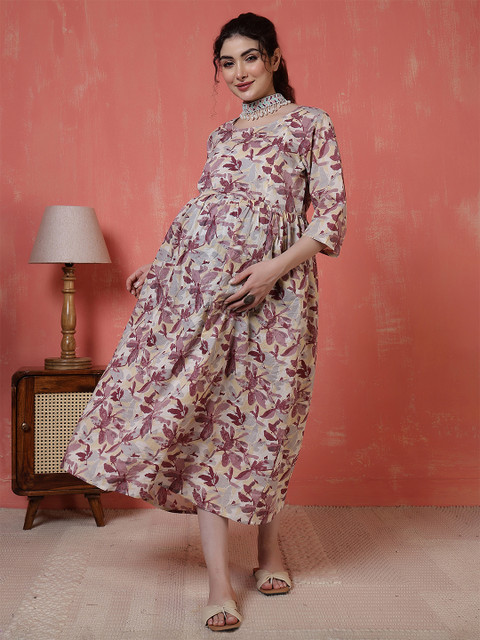 Nayo Floral Print Maternity Fit & Flare Midi Dress - Image 4