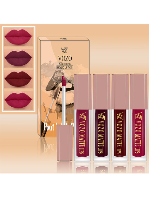 VOZO Set Of 4 Soft & Comfortable Matte Finish Liquid Lipsticks-101-102-103-105